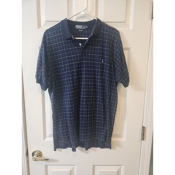 Polo Ralph Lauren Mens Polo Shirt Blue Check Cotton Short Sleeve Size Medium - Picture 1 of 5